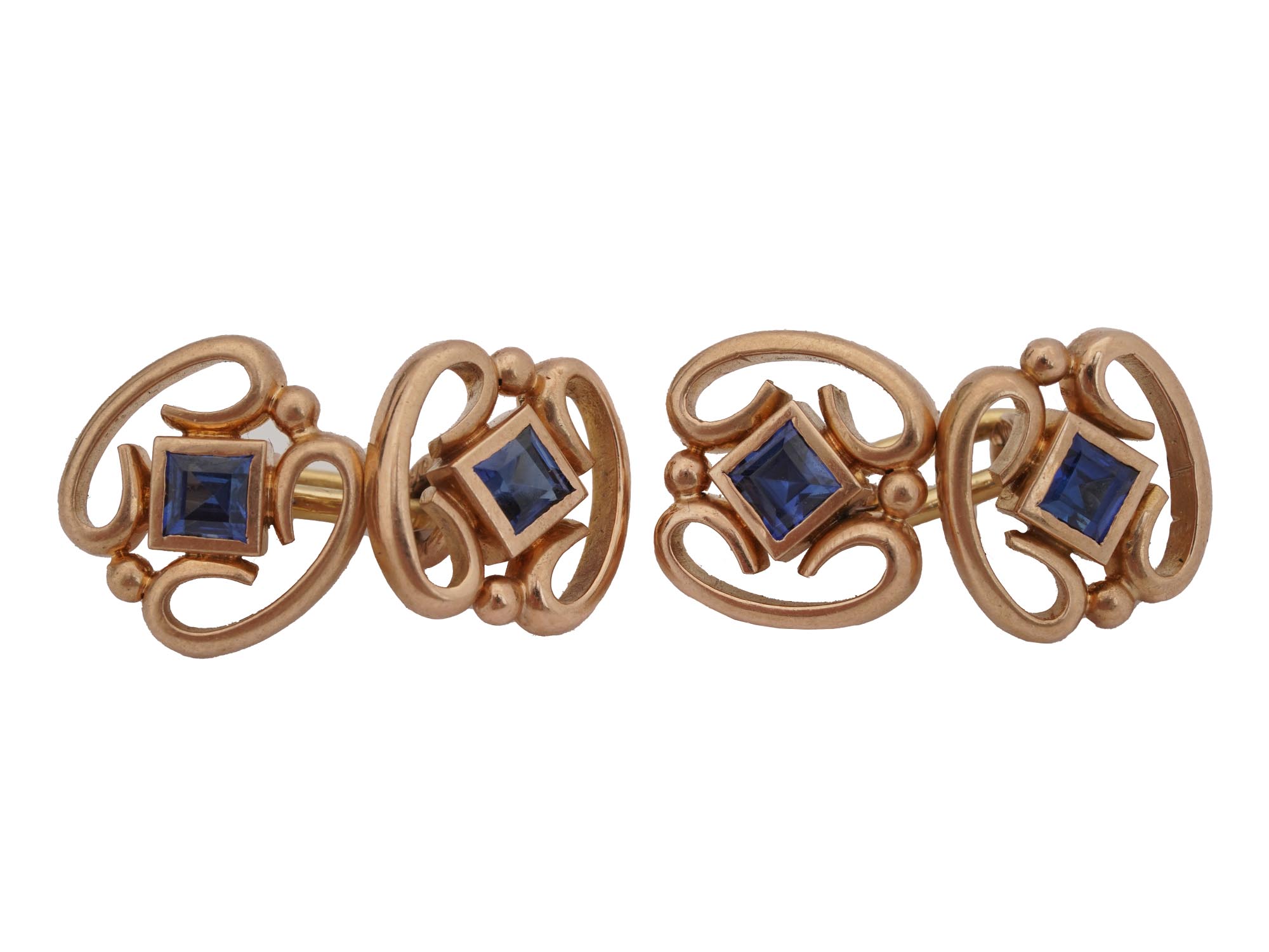 RUSSIAN 14K GOLD CUFFLINKS SET WITH SAPPHIRES PIC-0